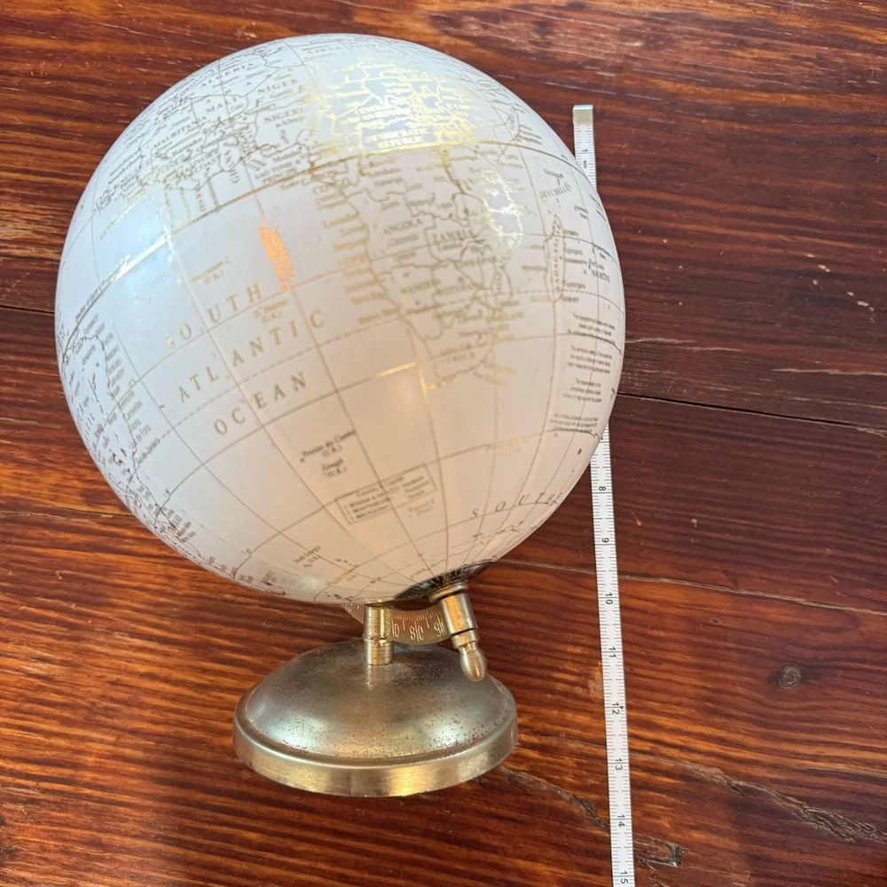 Vintage White Gold World Globe Brass Base 12” EUC - Picture 7 of 7